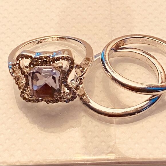 Fashion Jewelry- Silver Lilac Art Deco Ring set size 9 - Picture 1 of 6